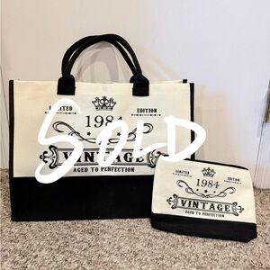 🚫SOLD🚫Vintage 1984 Black & Cream Tote with Matching Pouch